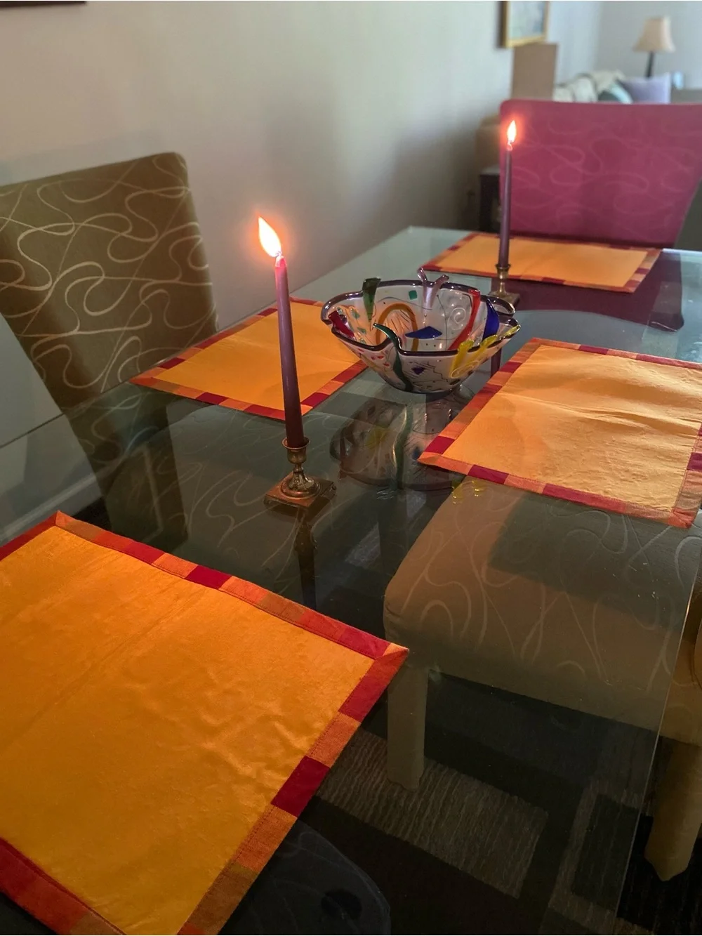 Handmade Orange/Yellow Placemats with Red Trim - Dining Table Set